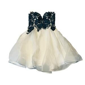 Terani Couture Floral Applique Strapless Dress - Blue & White - Size 2